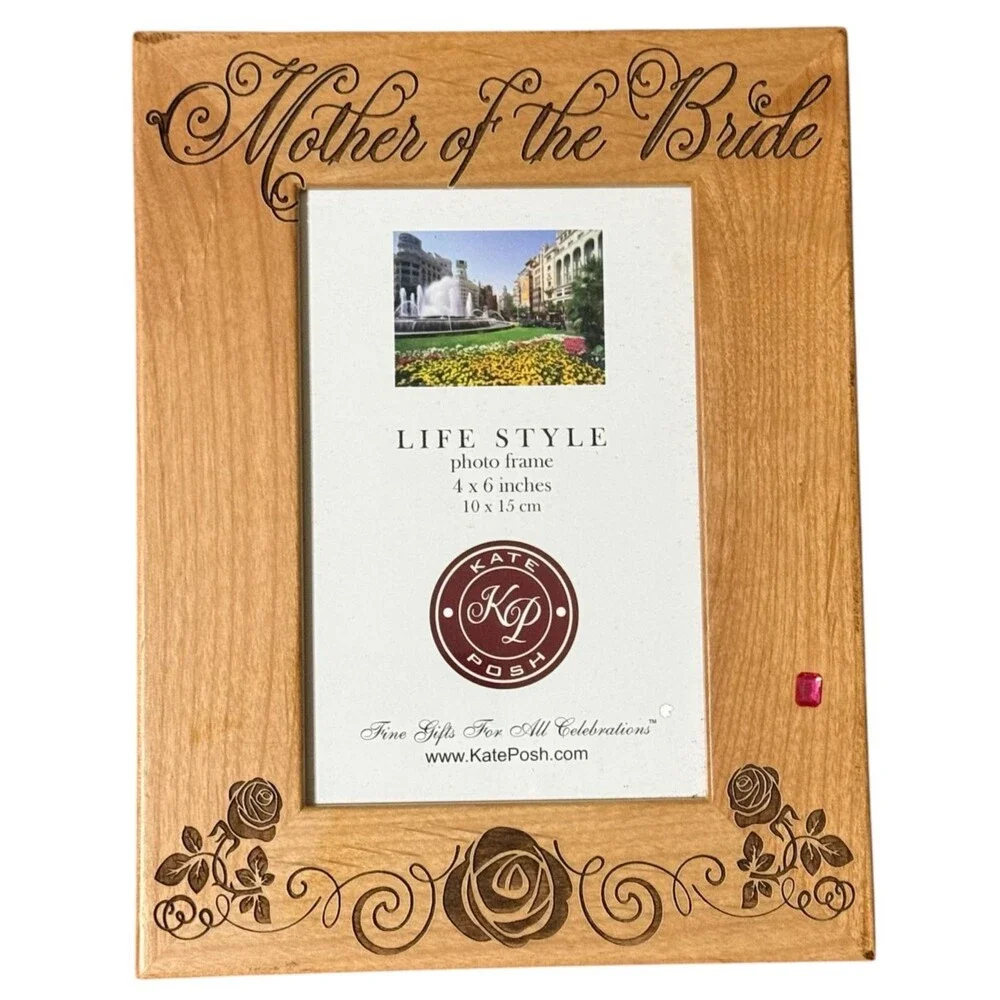 Kate Posh Wedding Photo Frame Natural Wood Engraved Mother of the Bride 4x6 USA